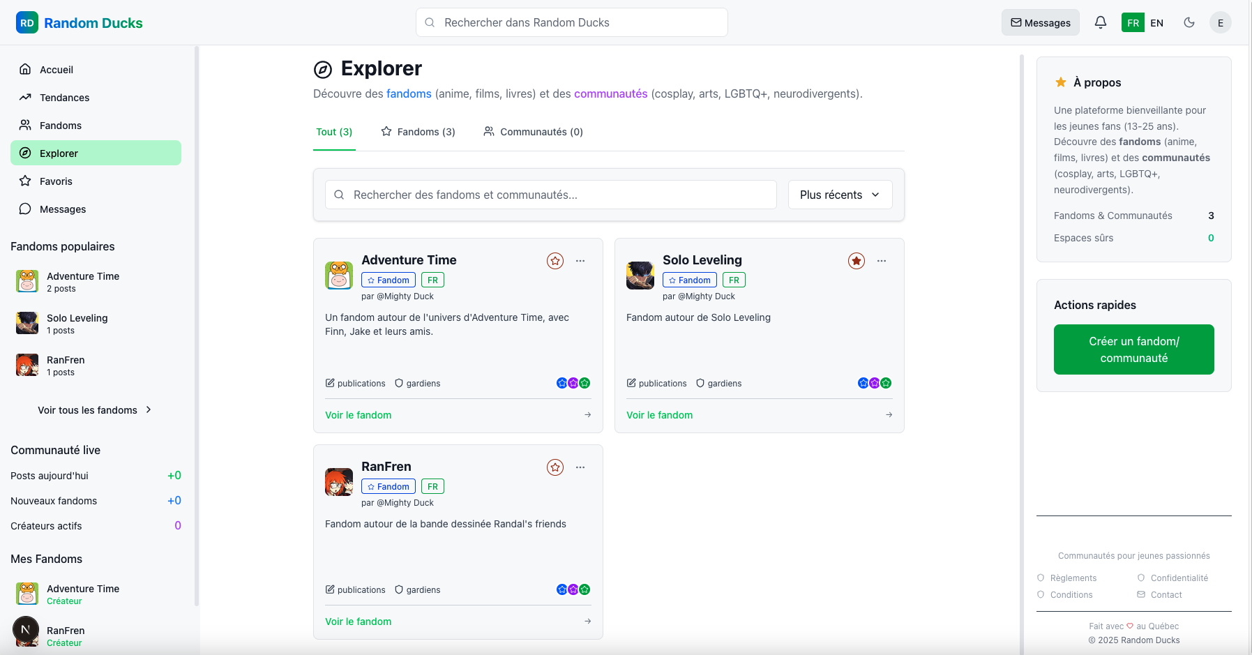 RandomDucks - Réseau social pour jeunes passionnés